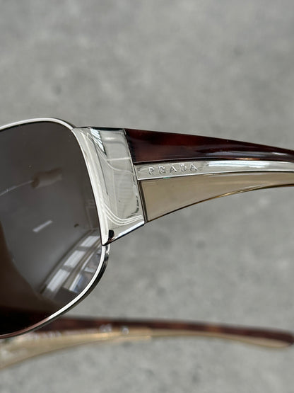 Prada 1990s Aviator Shield Logo Sunglasses