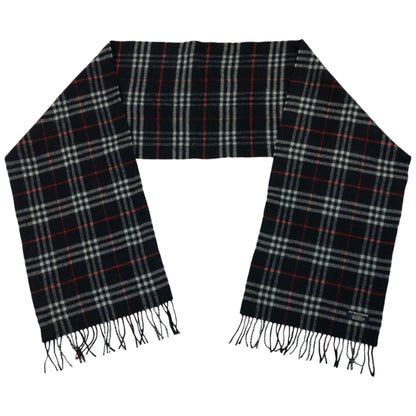 Vintage 2000s Burberry Nova Check Lambswool Tassel Scarf | O/S, Navy