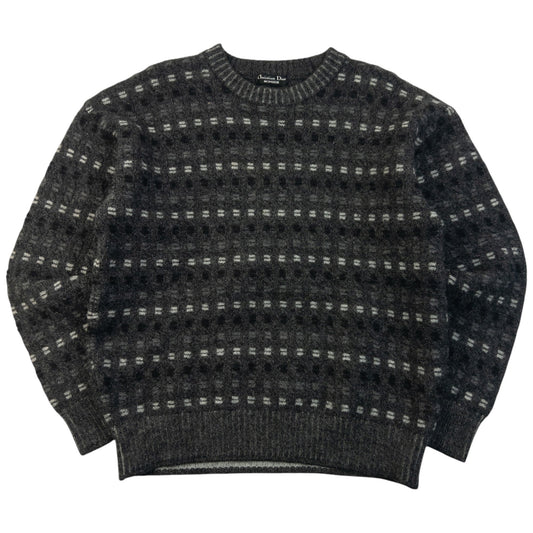 Vintage 90s Dior Monsieur Pattern Knit Wool Jumper Womens Size S | Medium, Grey