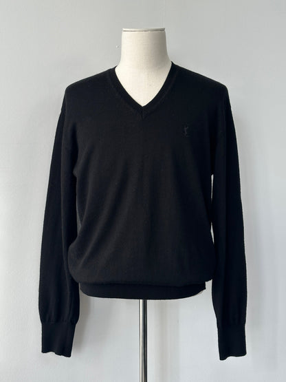 Yves Saint Laurent 1990s pure wool V-neck jumper in size M, featuring a classic knit design and neutral color.