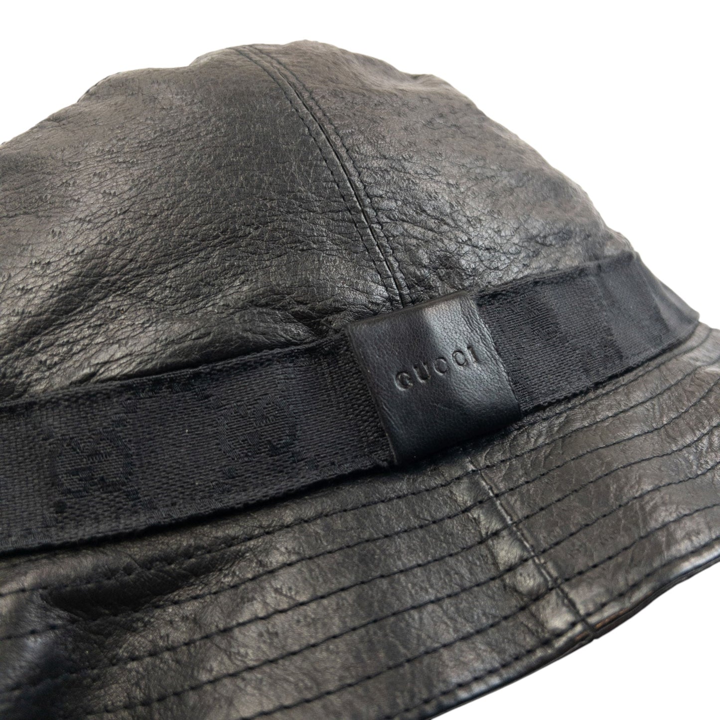 Vintage 2000s Gucci Leather Bucket Hat Size L | O/S, Black