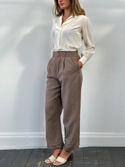 Jigsaw 1990s Pure Linen Striped Wide Leg Trousers - W27