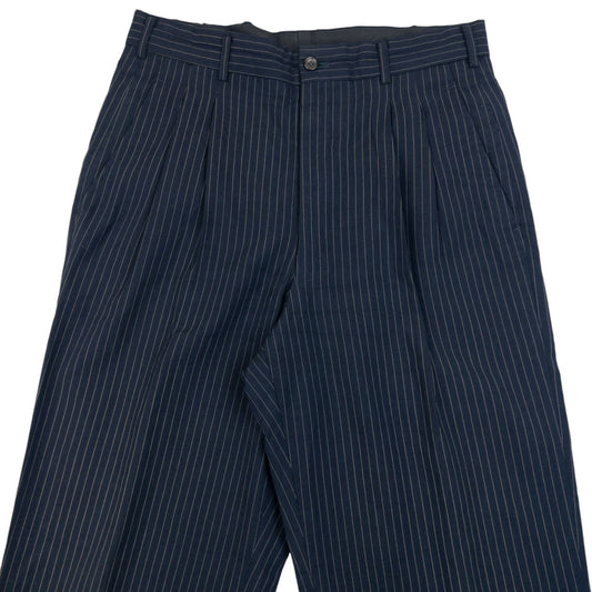 Vintage 90s Comme Des Garçons HOMME Pinstripe Pleated Trousers Size W30 | W30, Navy