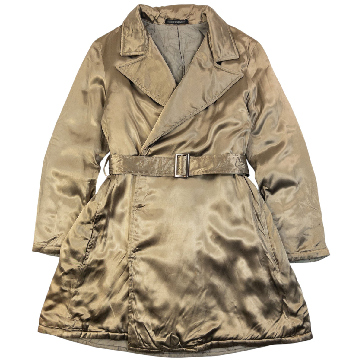 Vintage 2000s Yohji Yamamoto NOIR Belt Waist Satin Trench Jacket Womens | Small, Brown