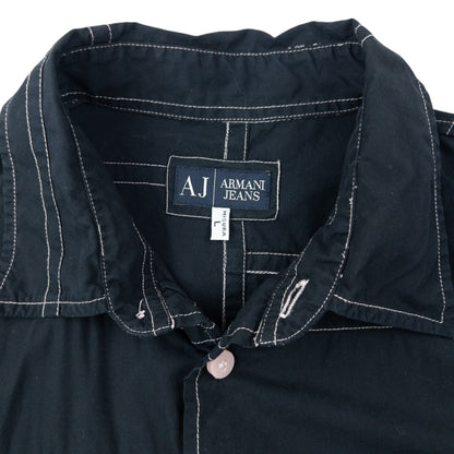 Vintage 2000s Armani Jeans Contrast Long Sleeve Button Up Shirt Size L | Large, Black