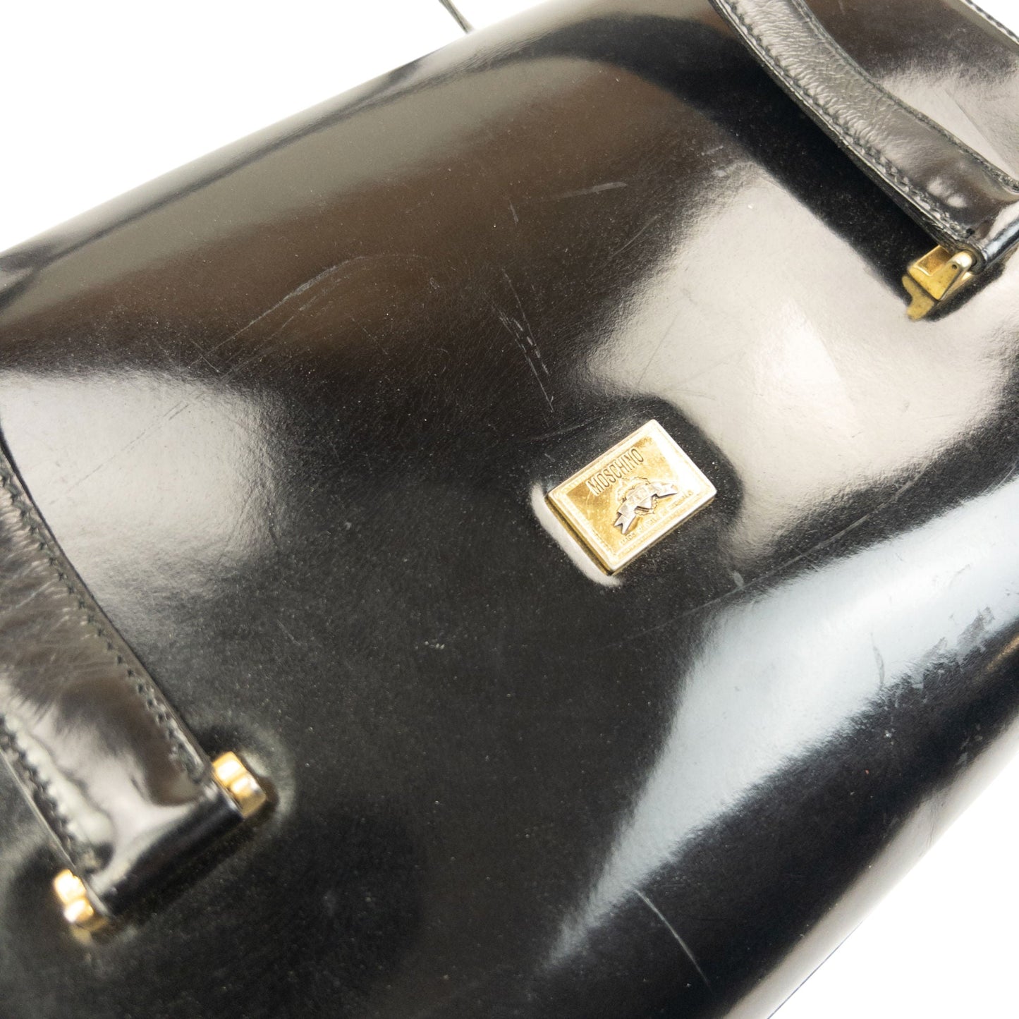 Vintage 2000s Moschino Heart Clasp Leather Shoulder Bag | O/S, Black