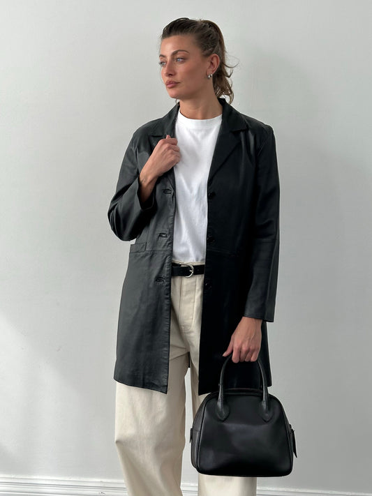 Vintage 2000s Single Breasted Leather Trench Coat - S