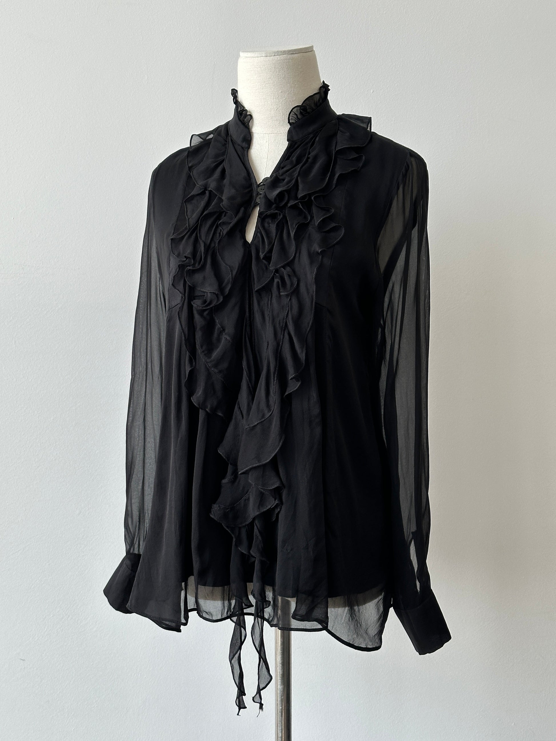 Vintage 2000s Pure Silk Ruffle Shirt - S-M