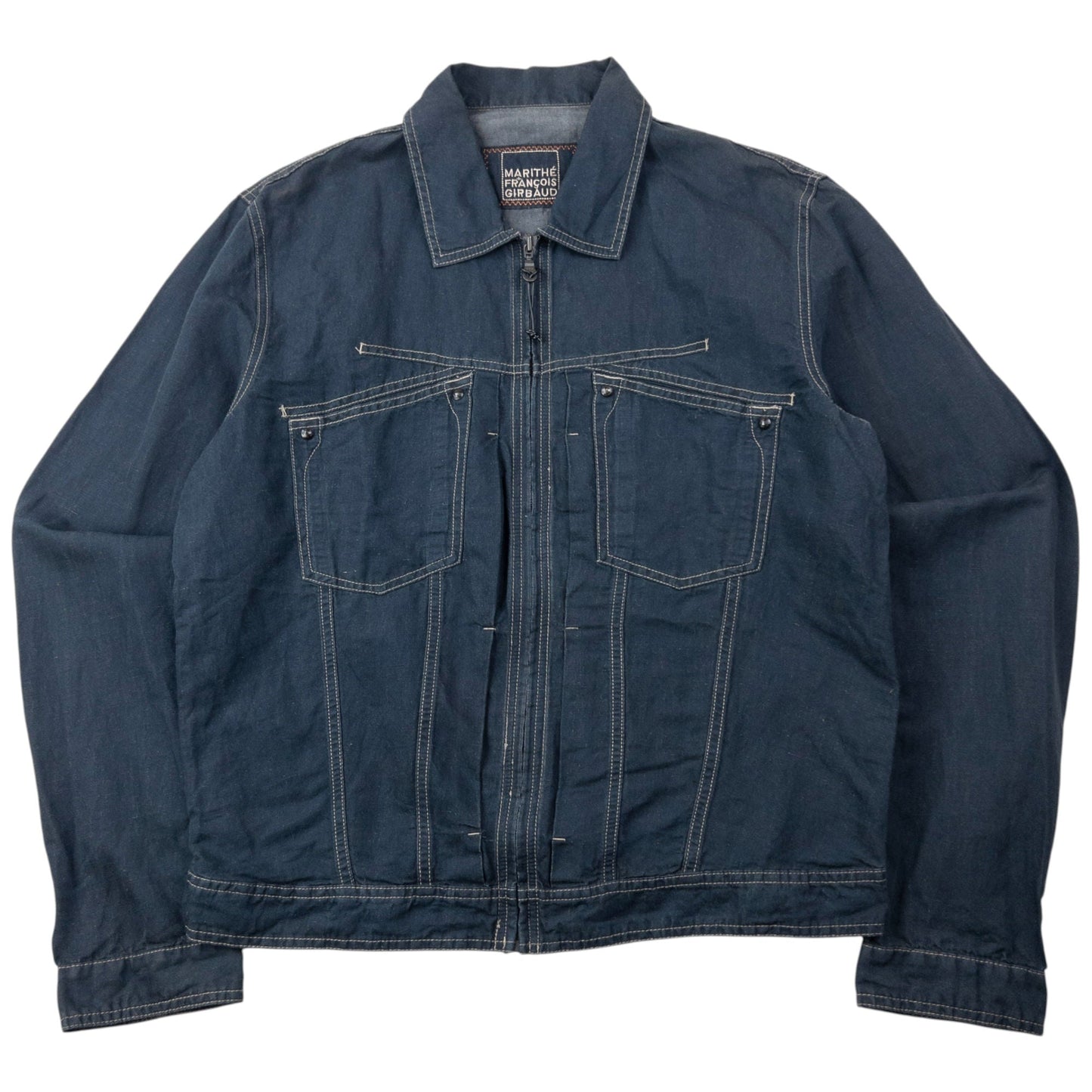 Vintage 2000s Marithe + Francois Girbaud Zip Up Linen Jacket Size S | Small, Blue