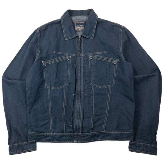 Vintage 2000s Marithe + Francois Girbaud Zip Up Linen Jacket Size S | Small, Blue