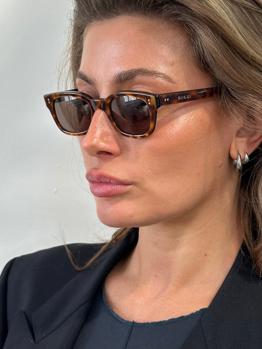 Gucci 2000s Tom Ford Tortoiseshell Rectangle Logo Sunglasses