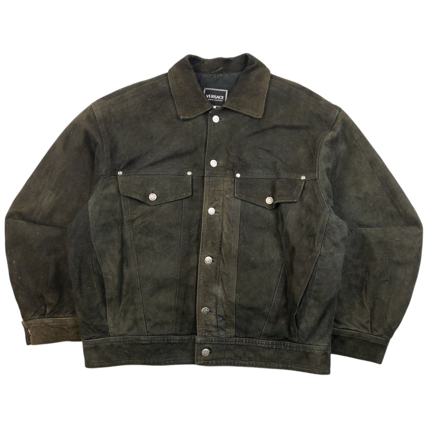 Vintage 2000s Versace Jeans Couture Button Up Suede Jacket Size XL | XL, Green