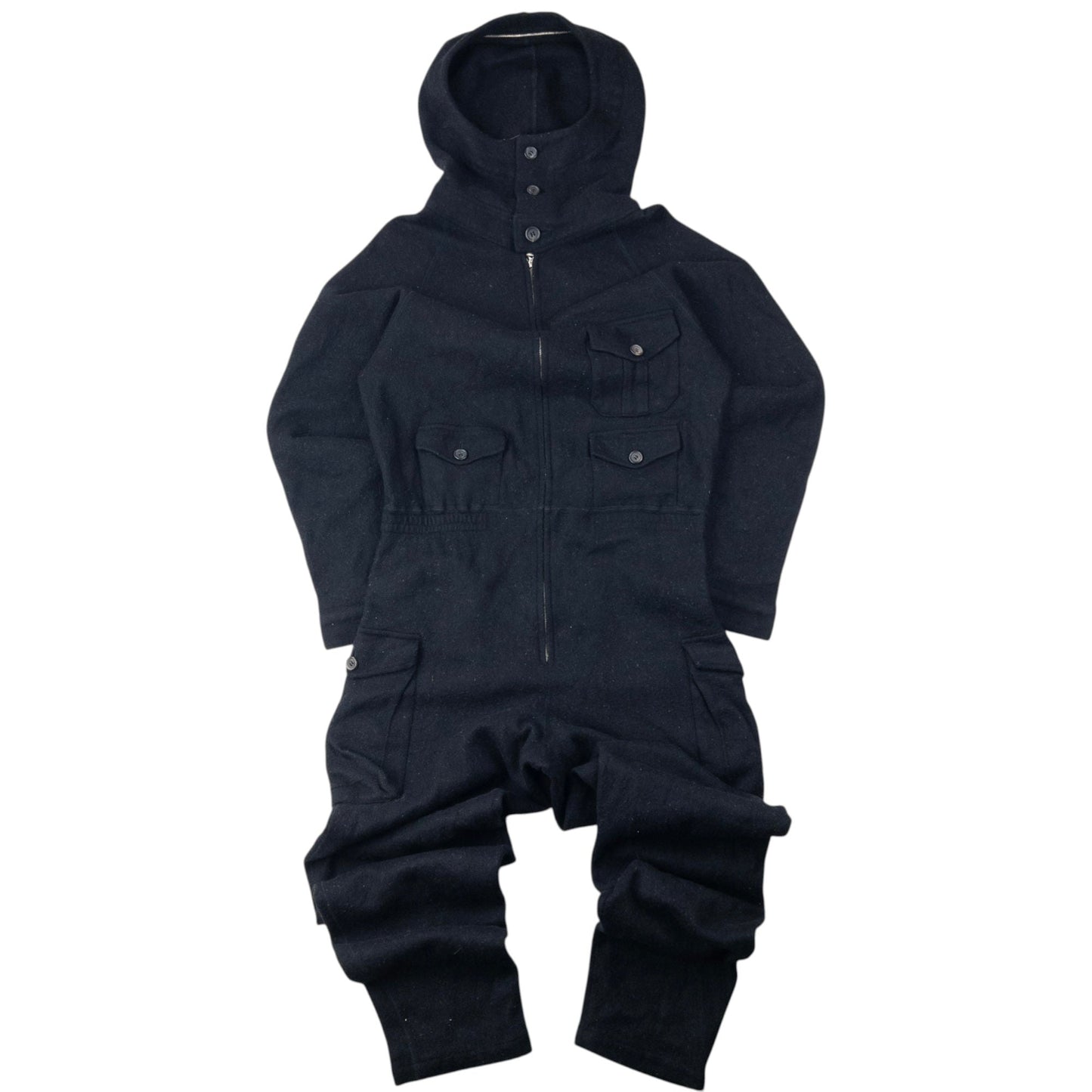Vintage 90s Yohji Yamamoto Fleece Hooded Jumpsuit Size S | Small, Black