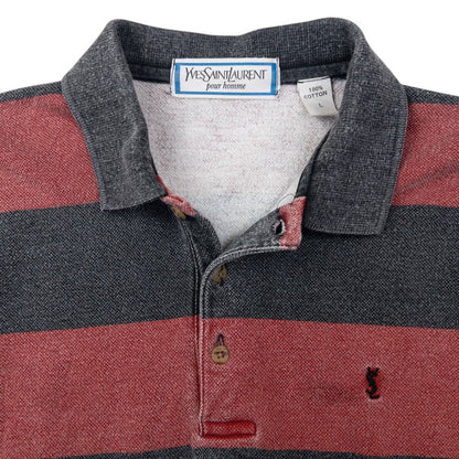 Vintage YSL Yves Saint Laurent Striped Long Sleeve Polo Shirt Size L