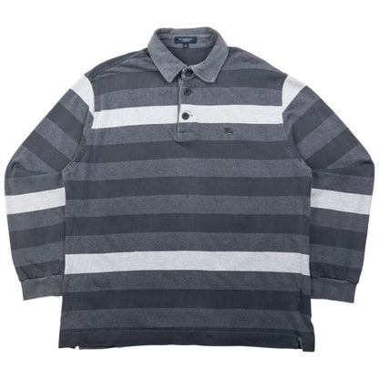 Vintage Burberry Striped Long Sleeve Polo Shirt Size M