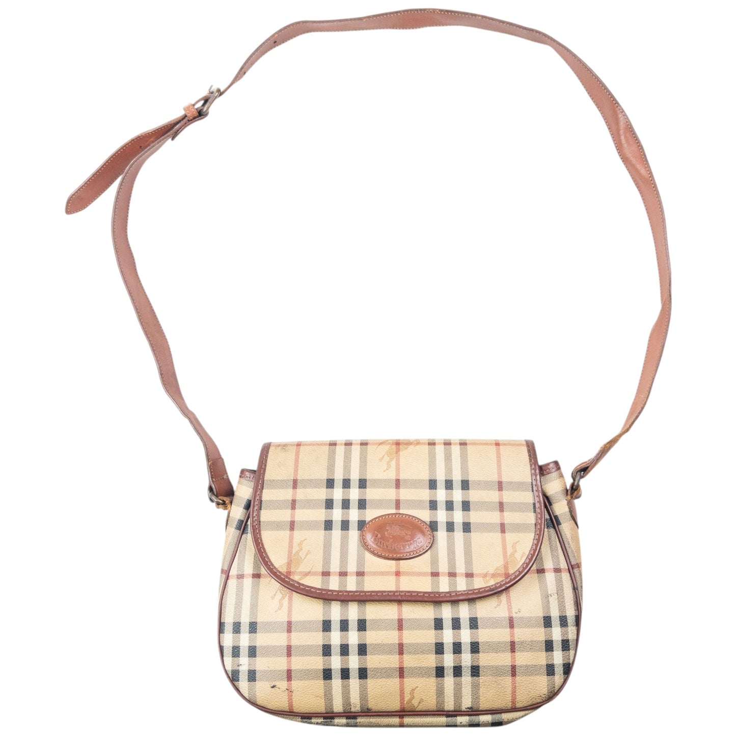 Vintage 90s Burberry Nova Check Leather Crossbody Bag | O/S, Beige