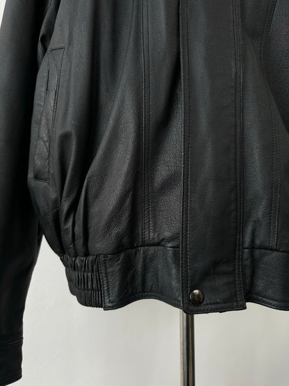 Vintage 1990s Boxy Leather Bomber Jacket - XL/XXL