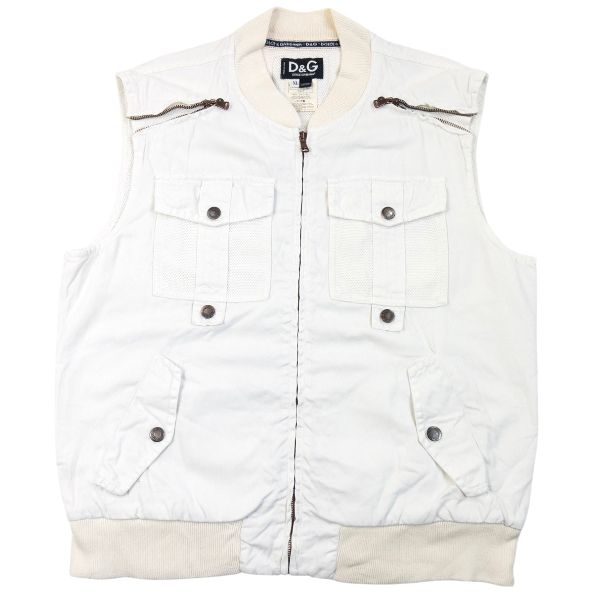 Vintage 2003 Dolce & Gabbana Rebel Label Zip Up Gilet | Medium, White
