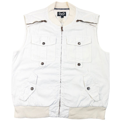 Vintage 2003 Dolce & Gabbana Rebel Label Zip Up Gilet | Medium, White