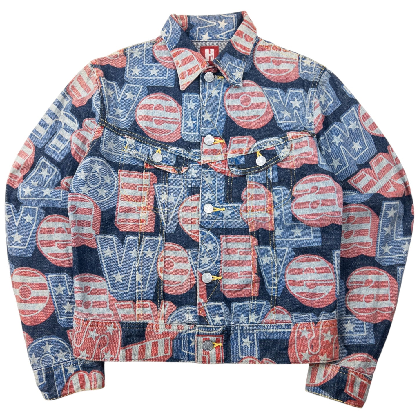 Vintage 90s Hysteric Glamour Stars & Stripes Text Denim Jacket Womens Size S | Small, Multi-colour