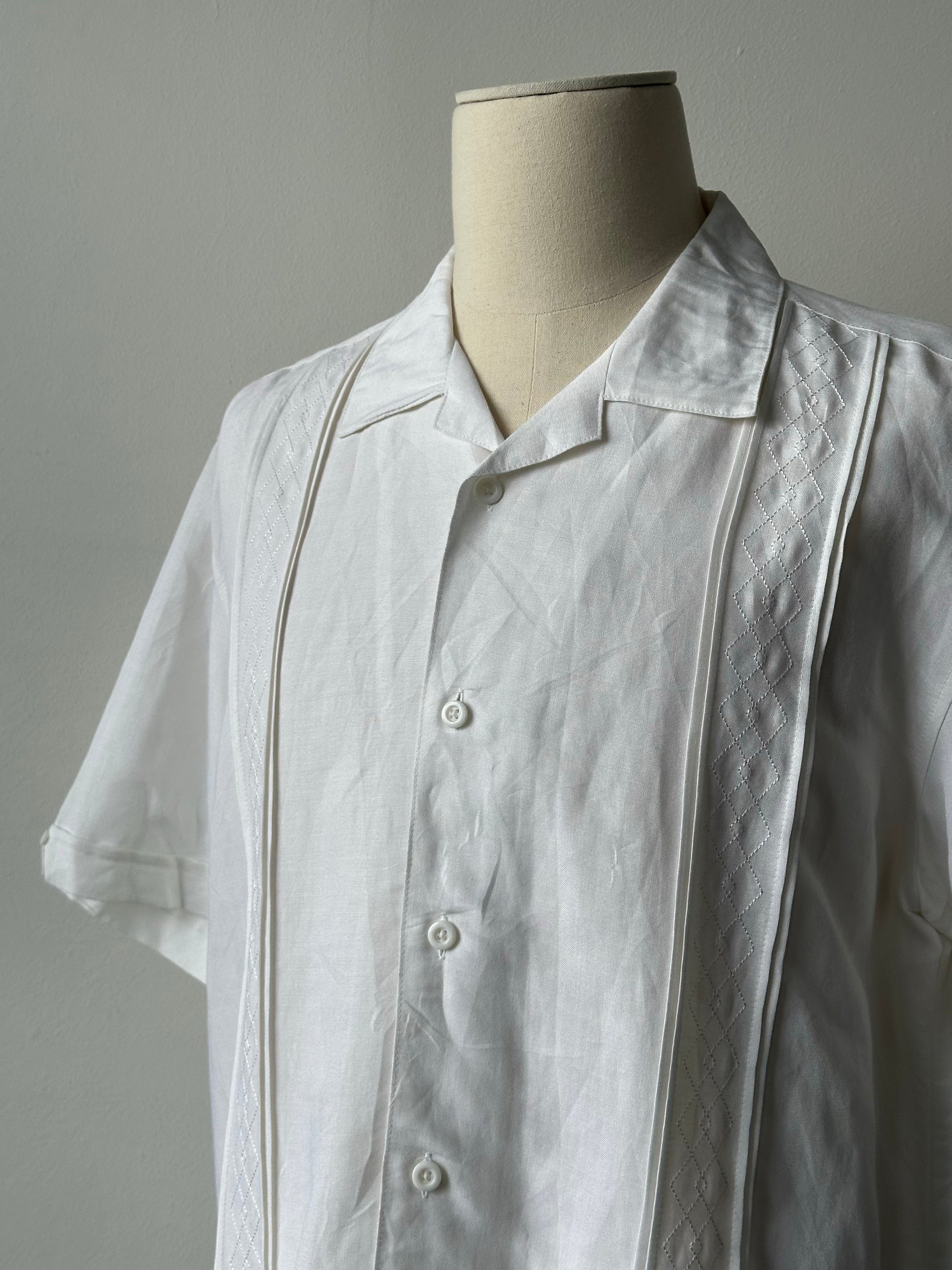 Vintage 1990s Linen Open Collar Short Sleeve Shirt - XL