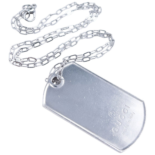 Vintage 2000s Gucci Embossed Dog Tag Necklace | O/S, Grey