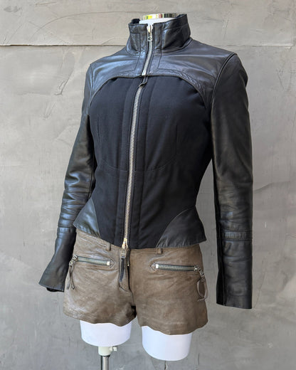 Black Double Layer Leather and Fabric Jacket – M-on a concrete background