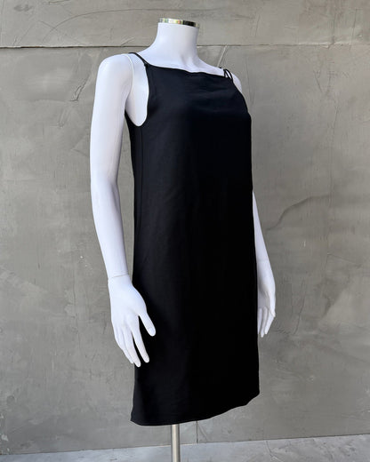 Francisco Costa for Calvin Klein Black Wrap Panel Dress-on a concrete background