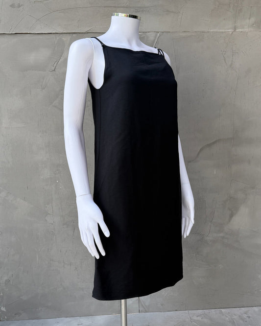 Francisco Costa for Calvin Klein Black Wrap Panel Dress-on a concrete background