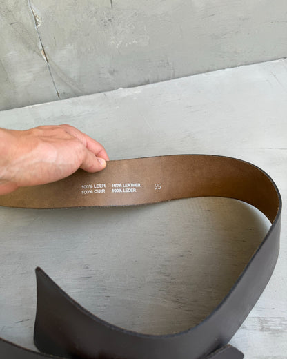 Zanini Oversized Brown Leather Belt-on a concrete background