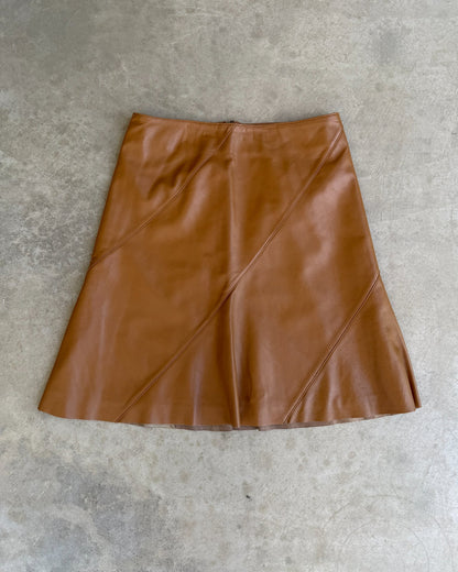 Burberry Blue Label Brown Leather Midi Skirt – XS/S-on a concrete background