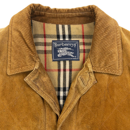 Vintage 90s Burberry Nova Check Lined Suede Leather Jacket Size L | Large, Brown