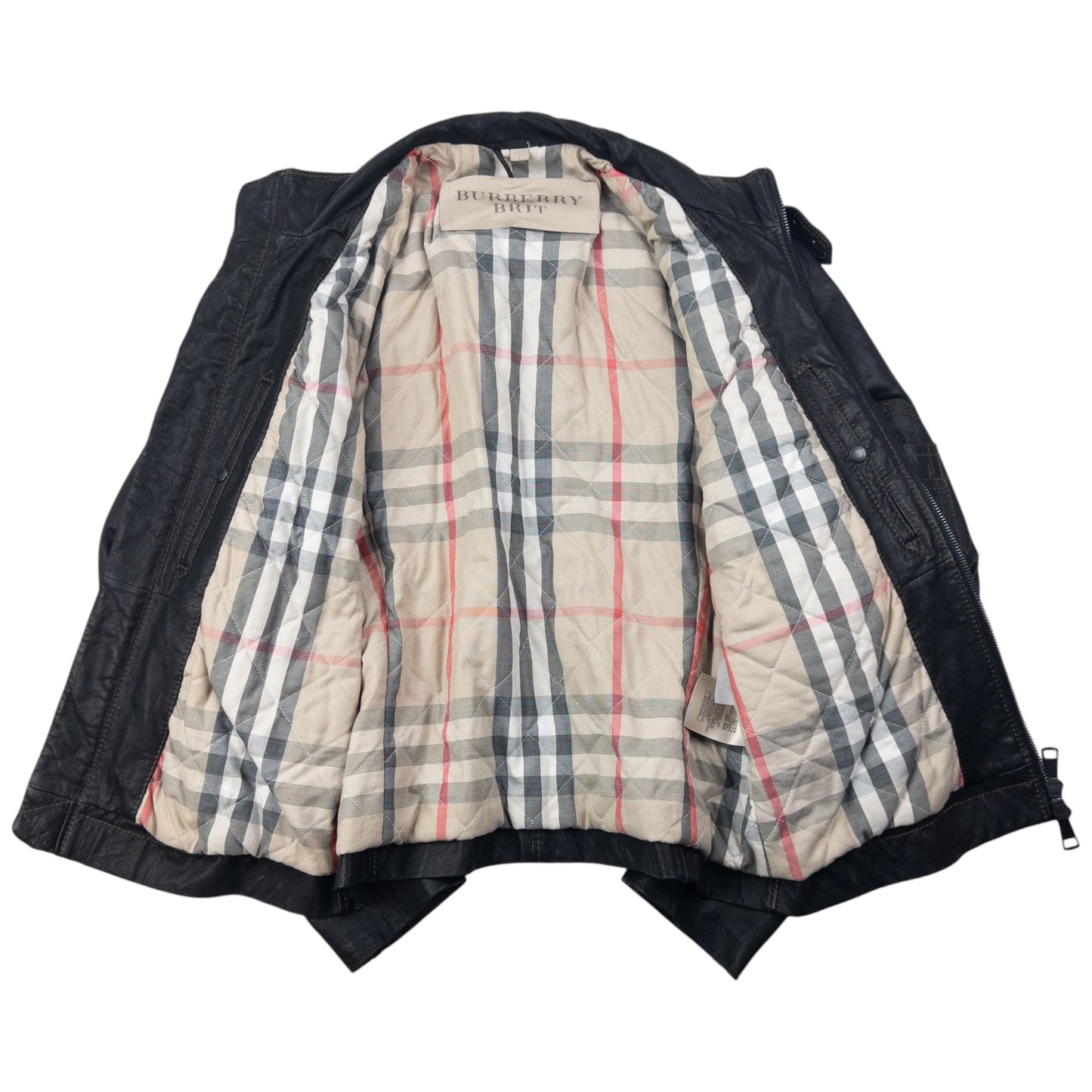 Vintage 2000s Burberry Brit Nova Check Lined Leather Jacket Size M