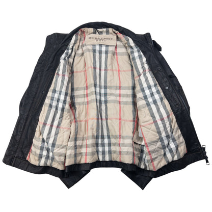 Vintage 2000s Burberry Brit Nova Check Lined Leather Jacket Size M