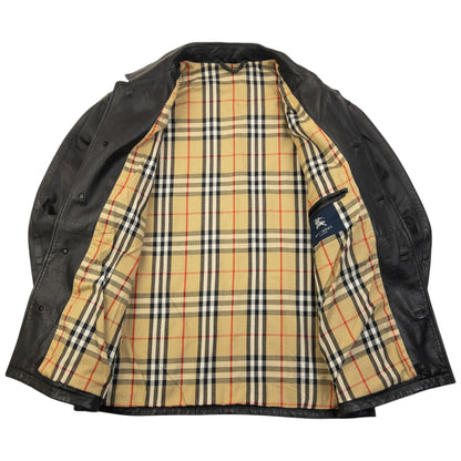 Vintage 2000s Burberry Nova Check Lined Leather Jacket Size M | Medium, Black