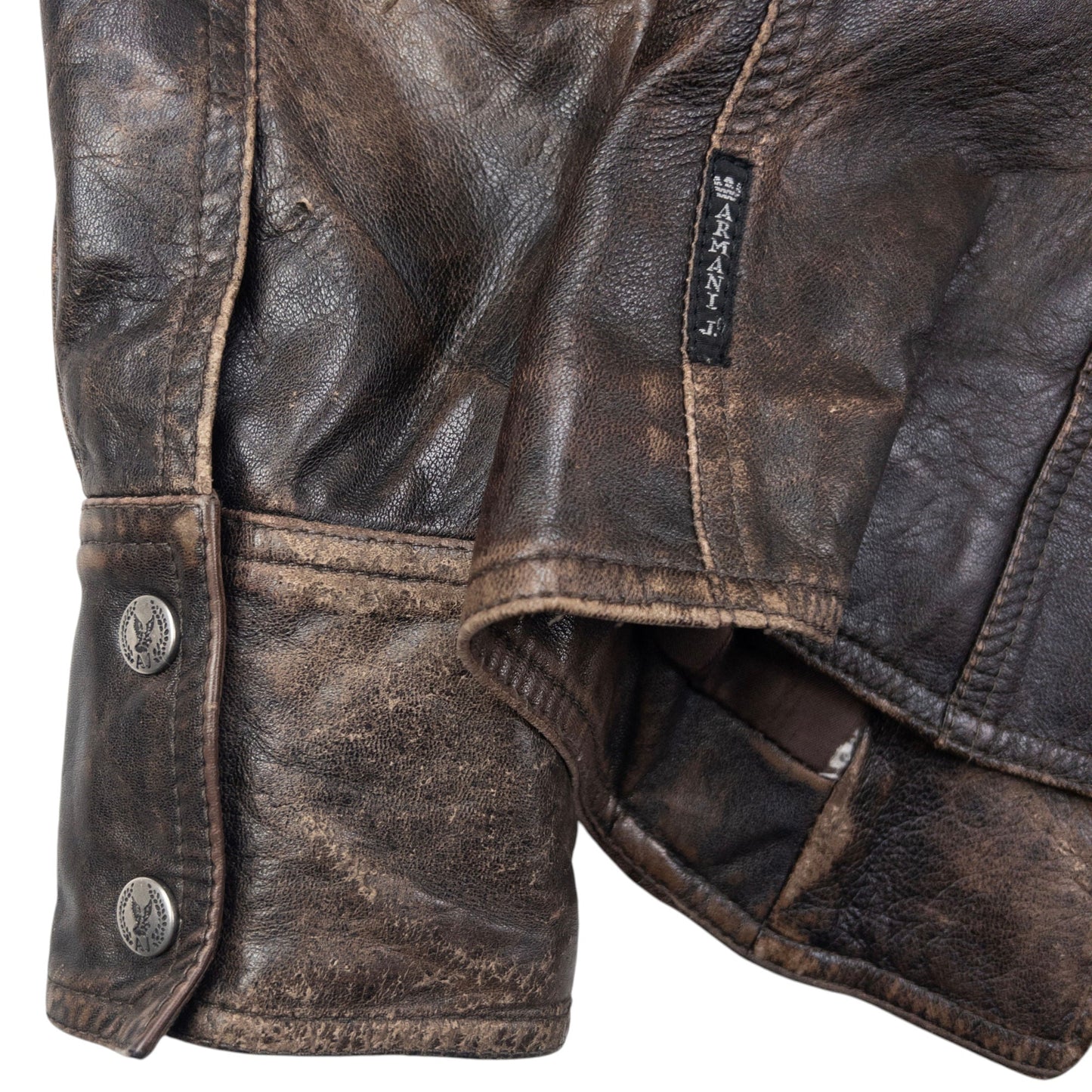 Vintage Armani Jeans Cropped Leather Jacket Womens Size M