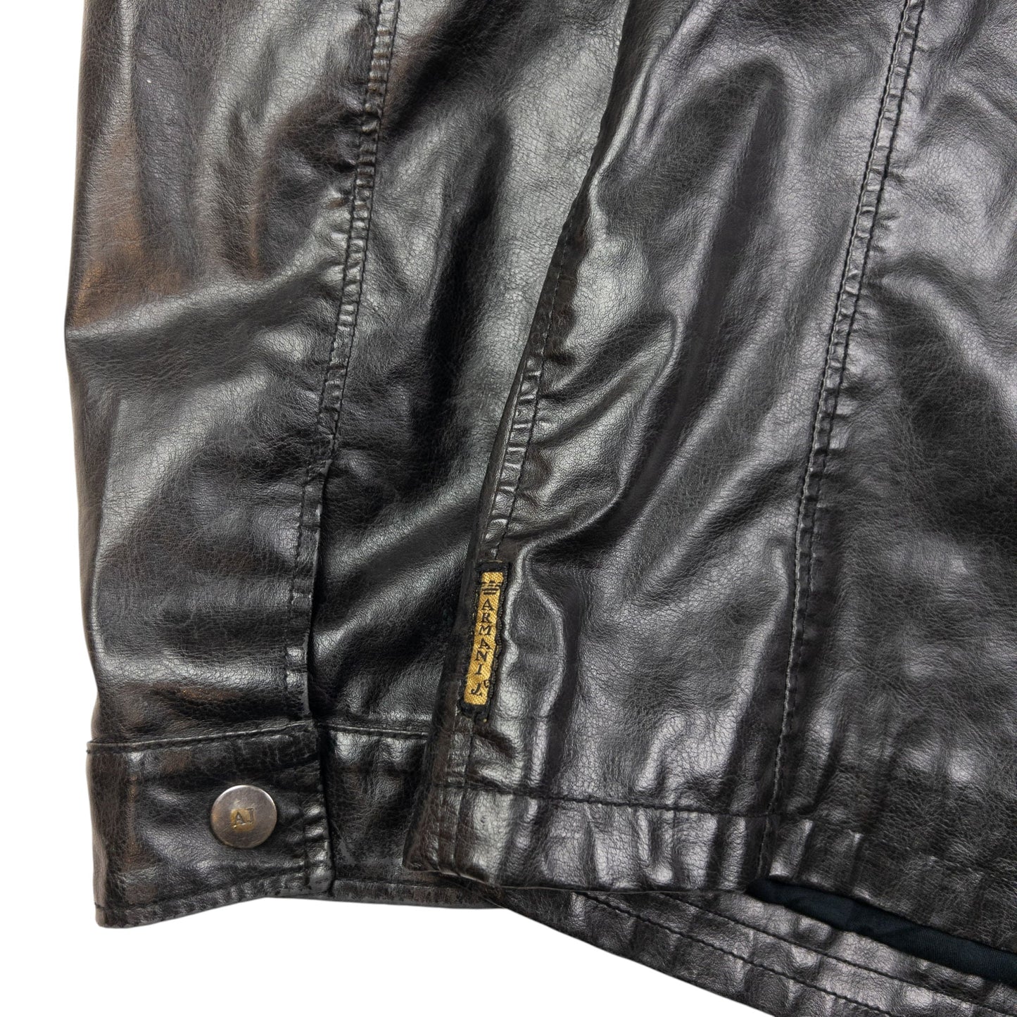 Vintage Armani Jeans Leather Biker Jacket Size L