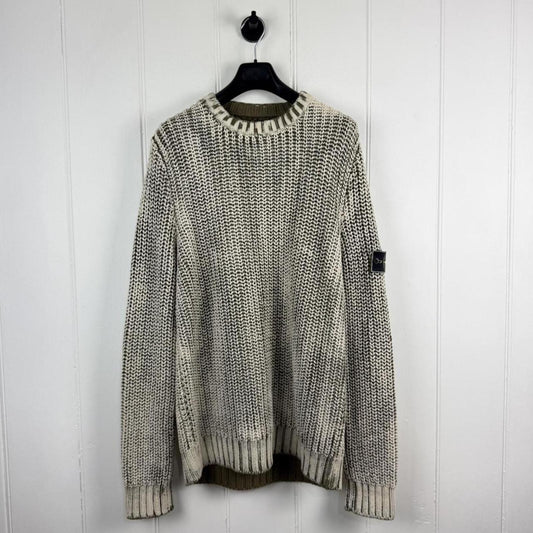 Stone Island Hand Corrosion Cable Knit Jumper Green/Cream (XXL) | XXL, Multicoloured