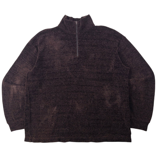 Vintage 90s Giorgio Armani Ribbed Q Zip Sweatshirt Size XXL | XXL, Brown