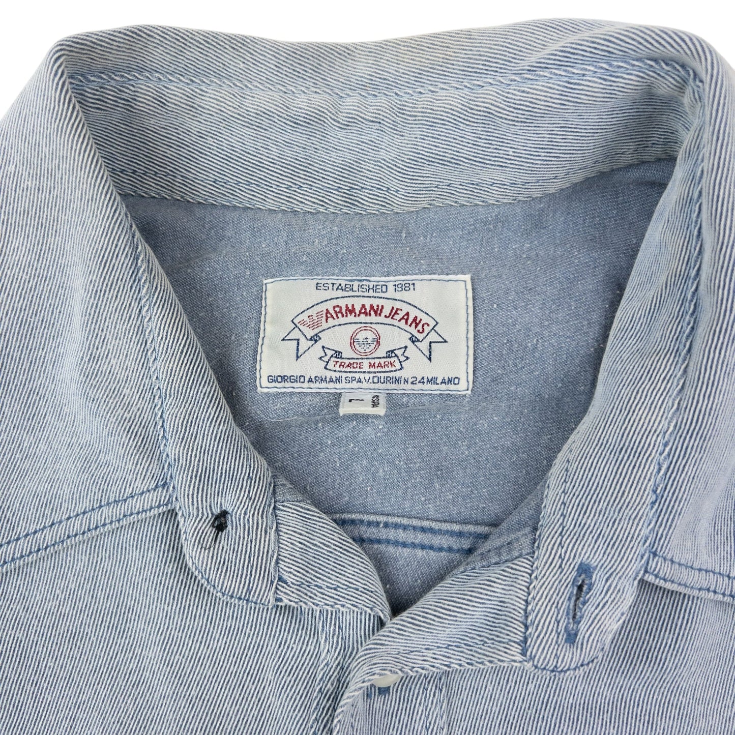 Vintage 90s Armani Jeans Long Sleeve Button Up Shirt Size L | Large, Blue