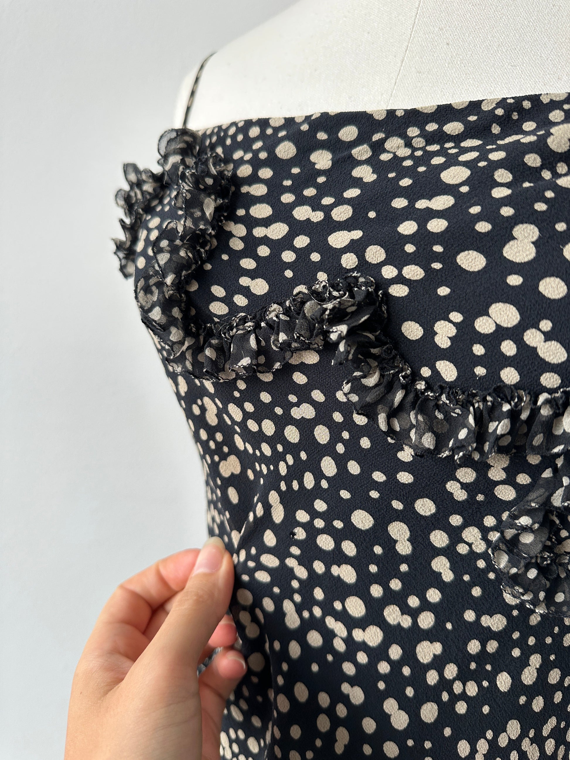 Vintage 2000s Silk Asymmetric Ruffle Print Dress - S-M