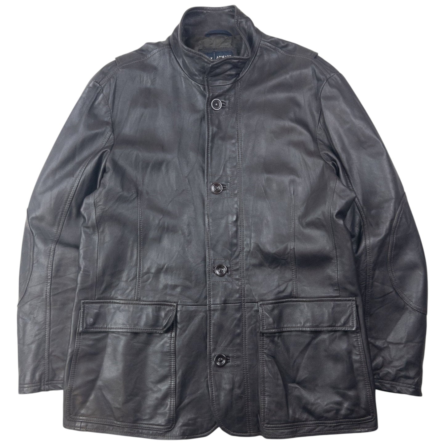 Vintage 2000s Armani Jeans Zip Up Leather Jacket Size L | Large, Black