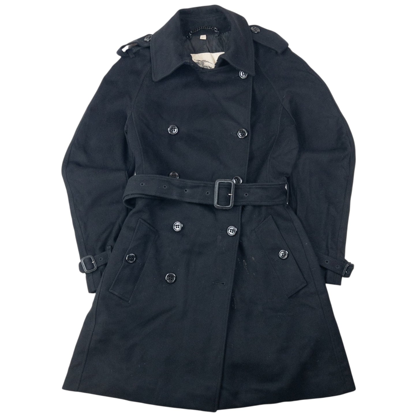 Vintage 2000s Burberry Belt Waist Wool Trench Jacket Womens Size S | Small, Black