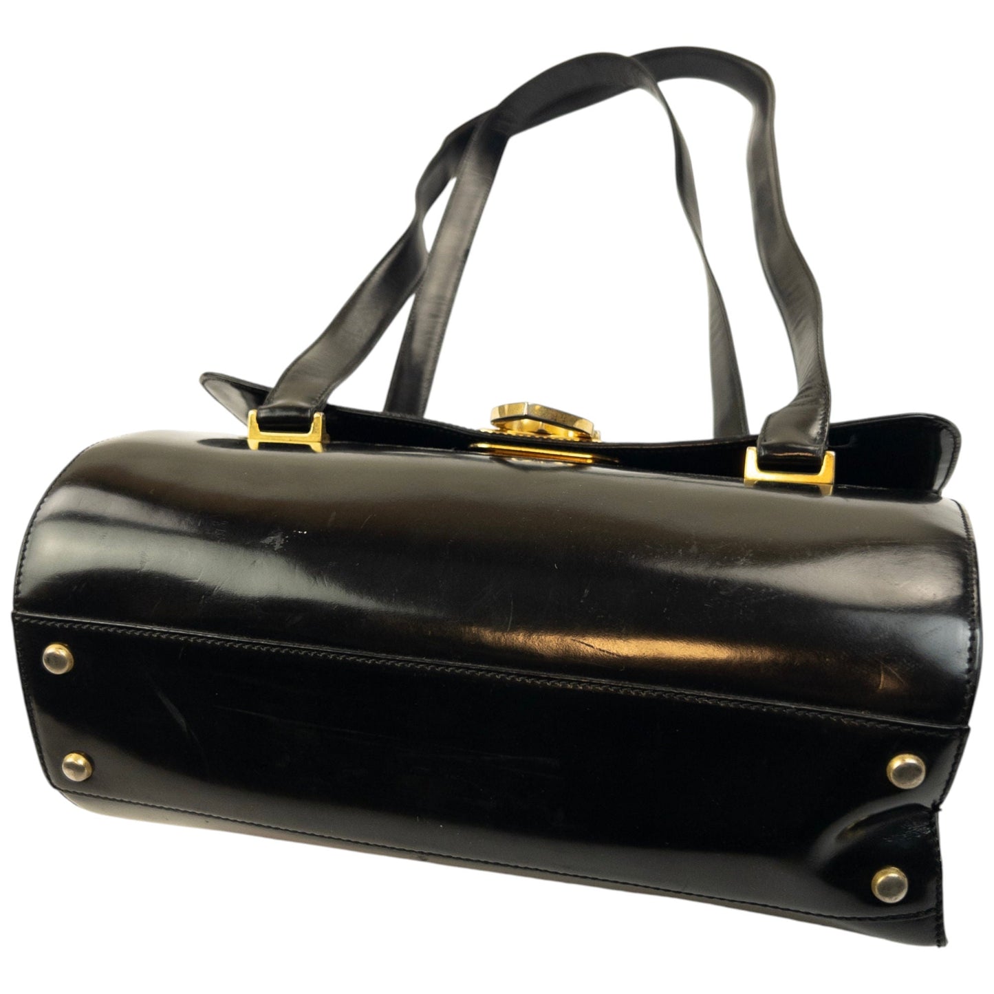 Vintage 2000s Moschino Heart Clasp Leather Shoulder Bag | O/S, Black