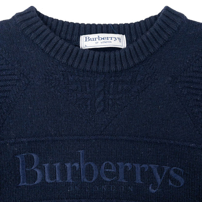 Vintage 90s Burberry Embroidered Knit Jumper Size XS | XS, Navy