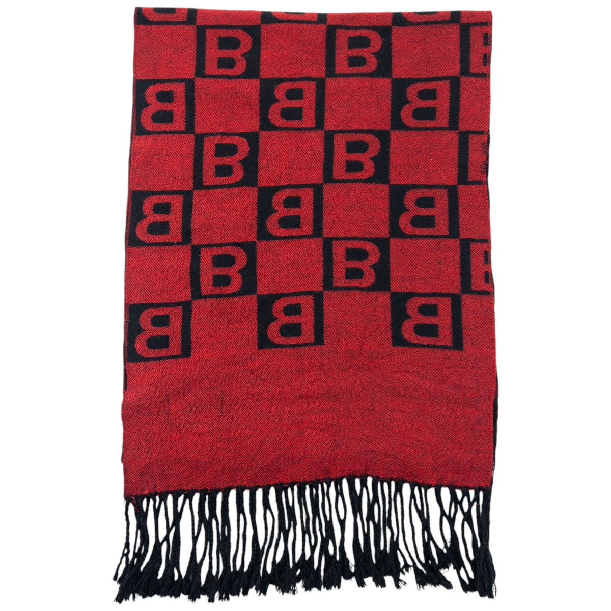 Vintage 90s Burberry Monogram Checkered Cashmere Tassel Scarf | O/S, Black
