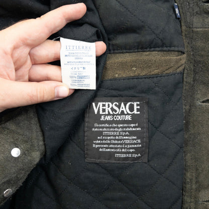 Vintage 2000s Versace Jeans Couture Button Up Suede Jacket Size XL | XL, Green