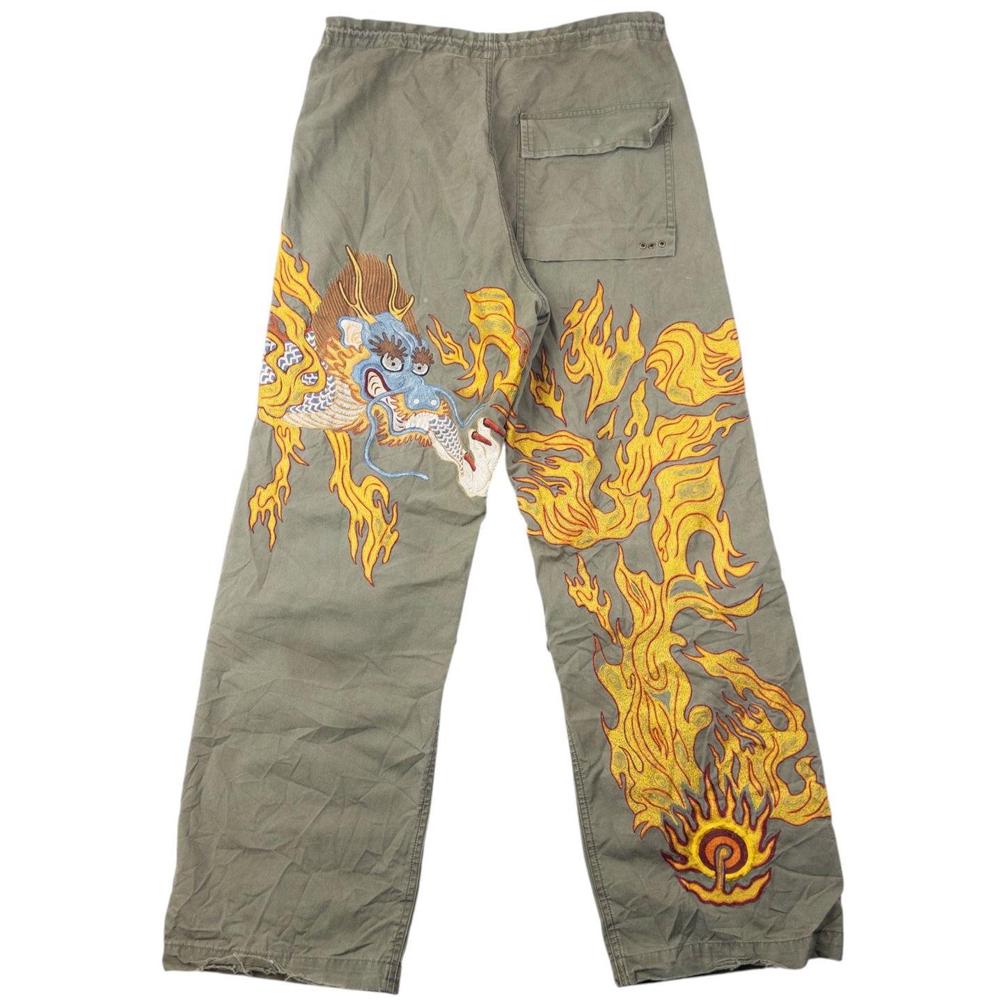 Vintage 2000s Maharishi Embroidered Dragon Roll Up Trousers Size S | Small, Multicoloured