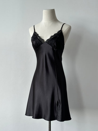 Vintage 2000s Satin Lace Sleevless Mini Slip Fitted Dress - XS