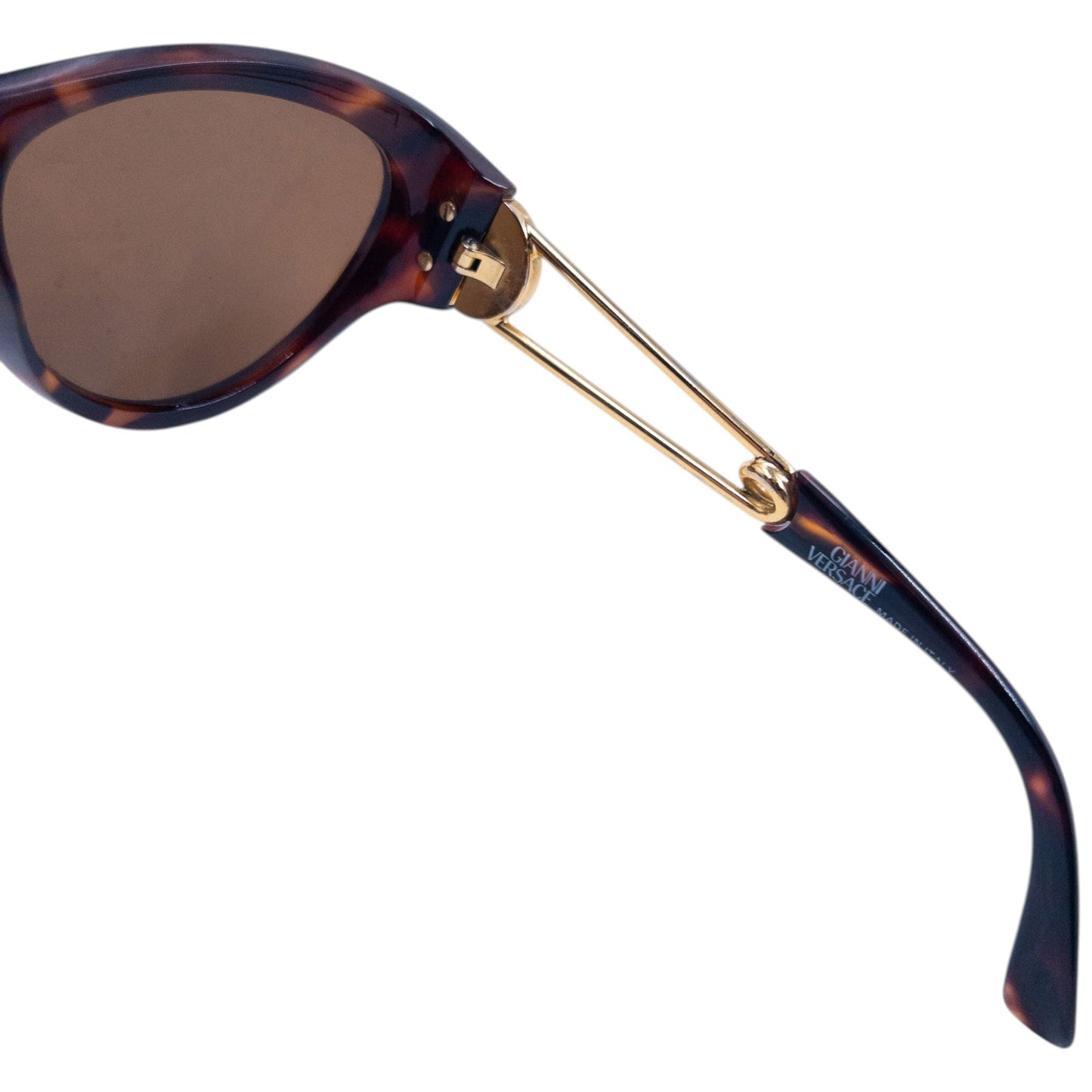 Vintage 1996 Gianni Versace Safety Pin Tortoise Shell Sunglasses | O/S, Brown